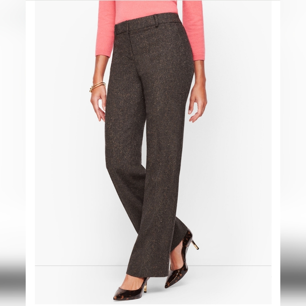 Talbots petites LUXE DONEGAL WINDSOR PANTS size 16P in mill brown/ivory multi